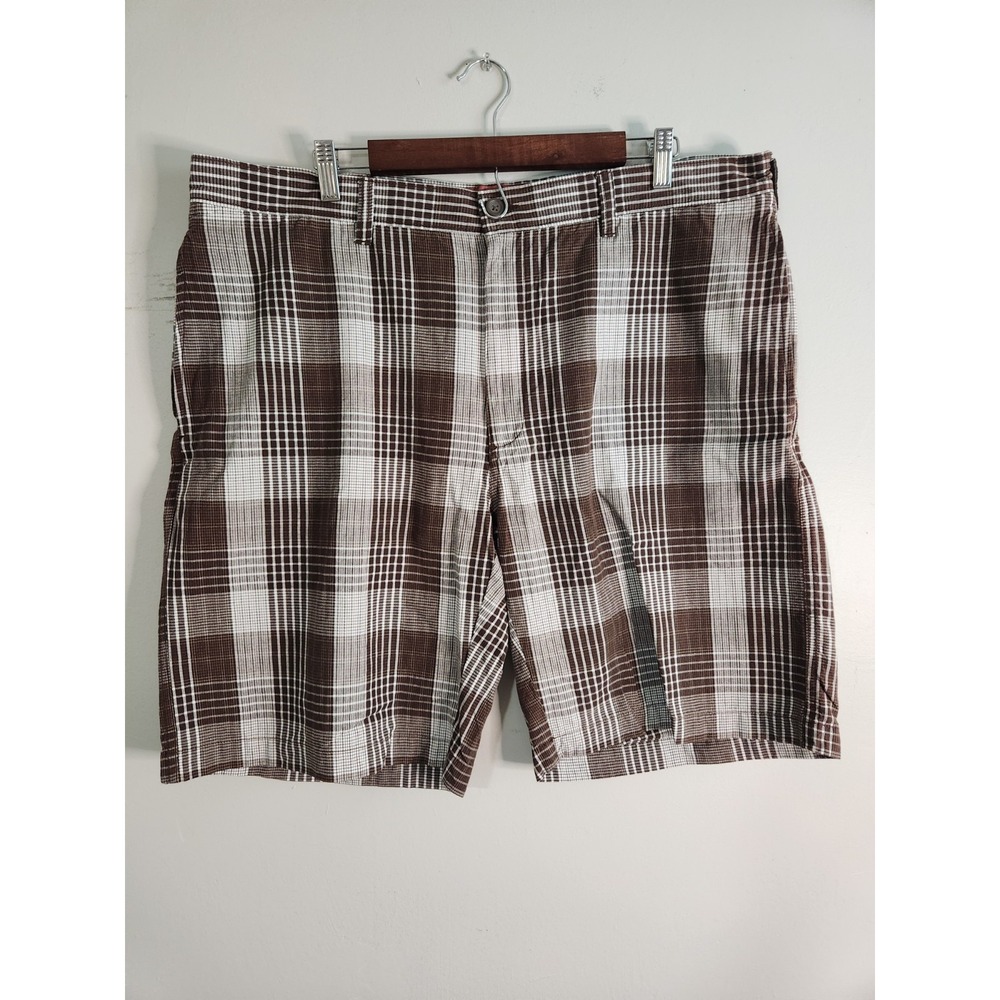 Perry Ellis America‎ Mens Size 40 Brown Plaid Shorts Pockets